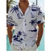 Men's Hawaiian Style Nautical Short Sleeve Shirt - Palm Tree & Sailboat Print Top For Vacation & Beach Outfits