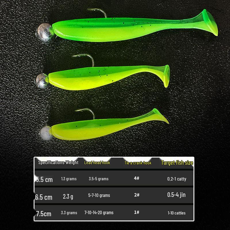 Sada měkkých nástrah s olověnými hlavičkovými háčky s kadeřavým ocáskem pro daleké hody při lovu okounů