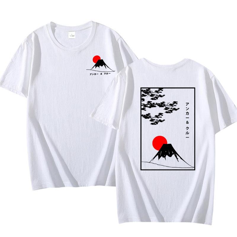 T-shirt Tramonto Monte Fuji Uomo Donna Stile Giapponese Cotone Manica Corta T-shirt Larga Manica Corta Estiva Tee