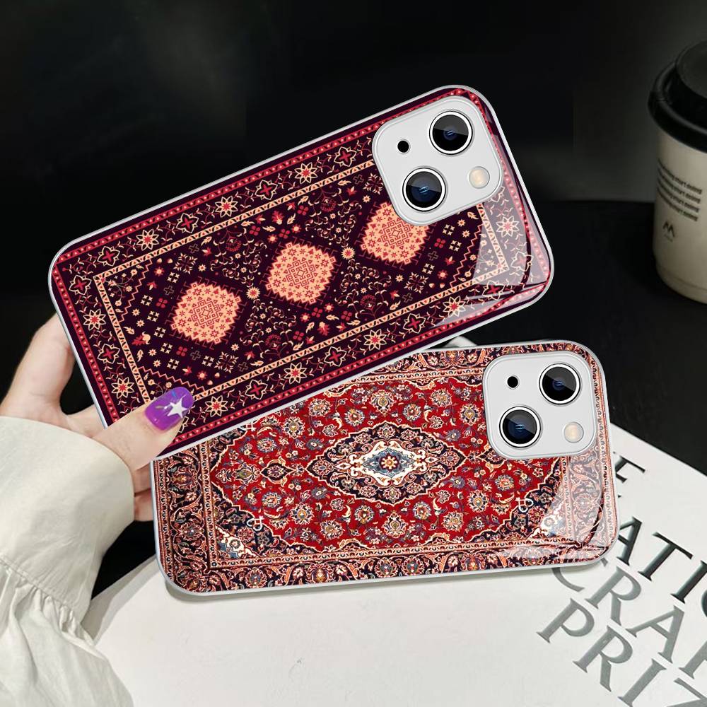 Persian Carpet Floral Pattern Tempered Glass For Iphone 14 13 12 11 Pro Mini XS MAX 14Plus X XS XR Fundas