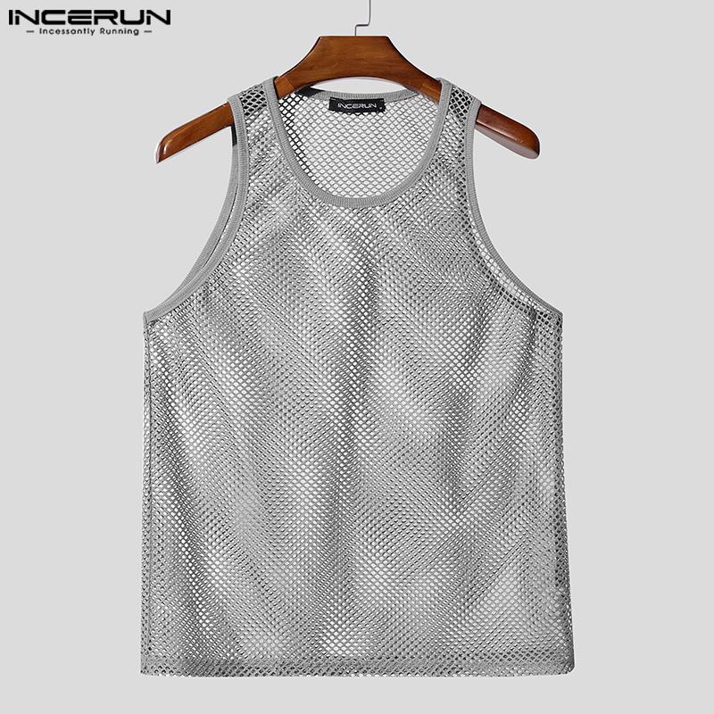 INCERUN Summer Men's Hollow Out Sleeveless Sheer Mesh Tank Tops