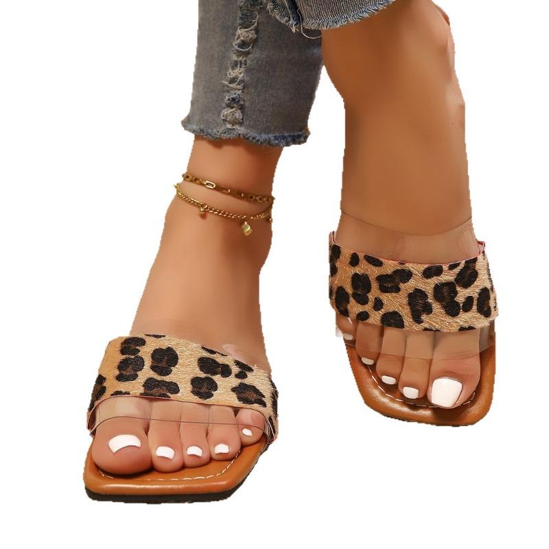 Large size women's flat slippers simple and versatile leopard print zebra pattern one-word sandals