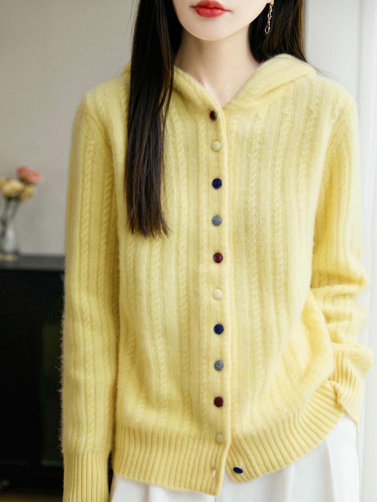 Damen Dicke Wolle Kapuzenstrickjacke - Herbst/Winter Locker gestrickter Pullovermantel