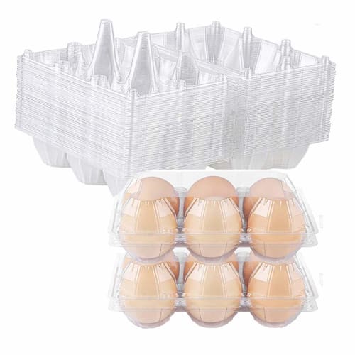 GYBest 50-Pack Clear Plastic Egg Cartons, Securely Store 6 Eggs Together, Chicken Egg Cartons for Refrigerator Storage, Family, Chicken Farm, Market,
