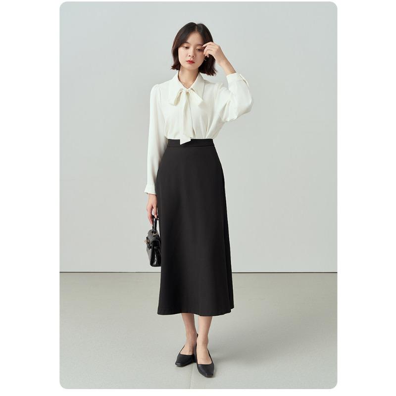 Spring and Autumn White Long Sleeve Chiffon Bow Shirt Women's Professional Formal Inner Top