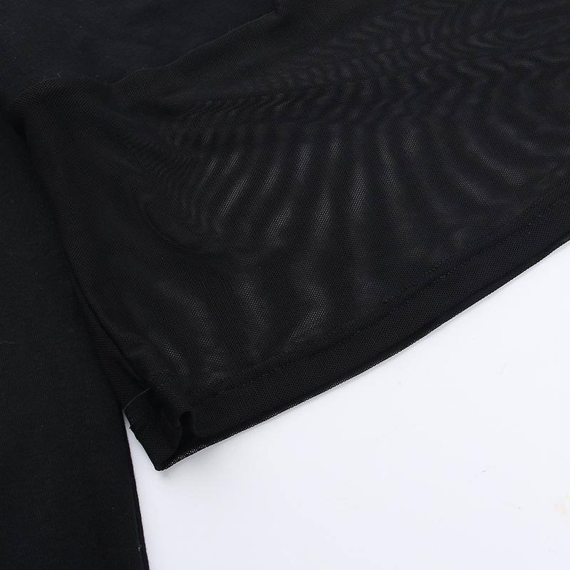Pure Desire Off Shoulder Elegant Spice Girl Tops Ins Autumn New Sexy Slim Mesh T-shirt Women Fashion Solid Long Sleeved Casual Clothing