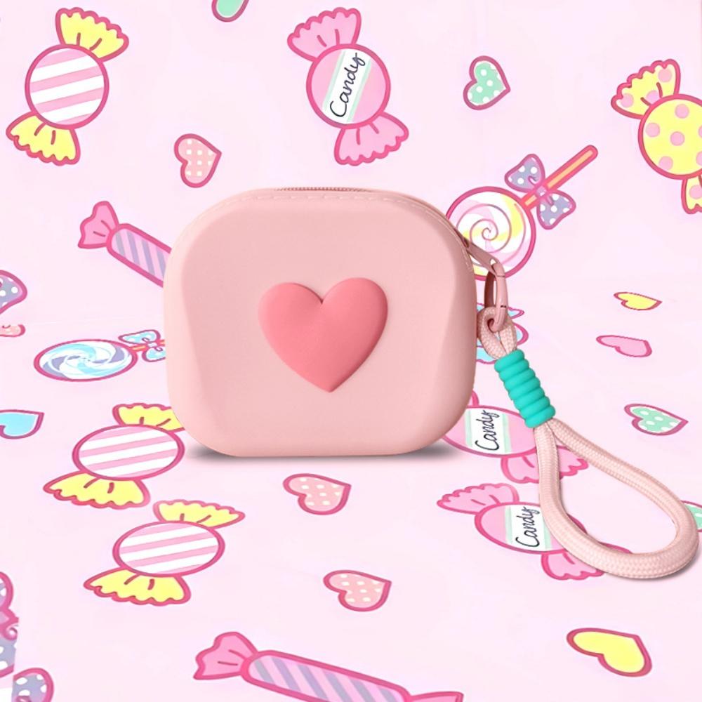 New Love Heart Storage Bag Silicone Coin Purse Wallet with Weaving Lanyard Portable Data Cable Earphone Organizer Key Pouch