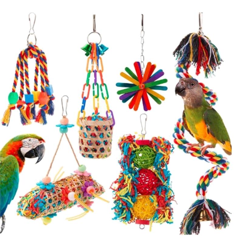 Hängendes Futterspielzeug Vogel Futterspielzeug Seegras Korb Seil Bungee Vogelspielzeug Vogel Zerrupfspielzeug Kaubares Papageienspielzeug