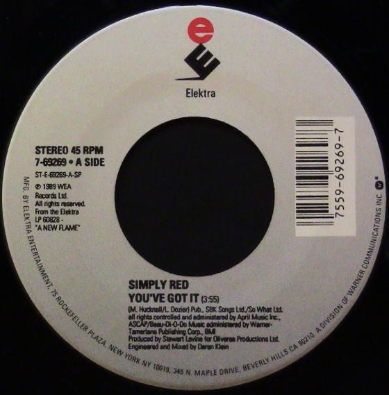 7inch Record SIMPLY RED  Youve Got It  Shell Have To Go 769269 ELEKTRA 1989 US Jazz Used