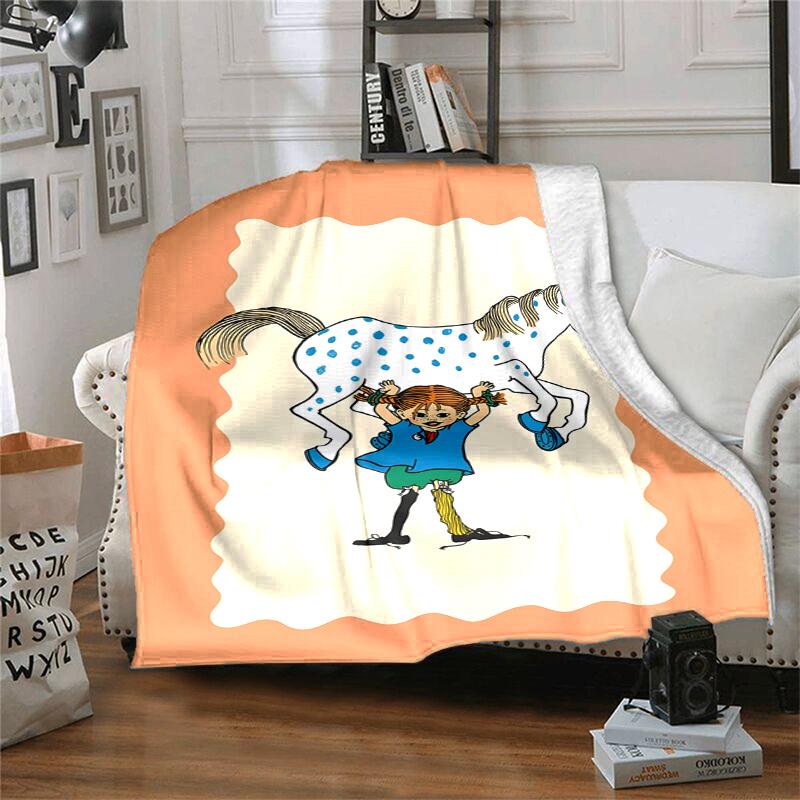 Coperta in Flanella di Pippi Calzelunghe Morbida Calda per Tutte le Stagioni, Design per Campeggio, Viaggio in Auto, Escursionismo Divano, Letto, Ufficio Regalo Perfetto per Feste