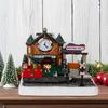 Animated Christmas Village Scene with Moving Train and Clock LED Lights Music & Train Station Holiday Building Indoor Decoration