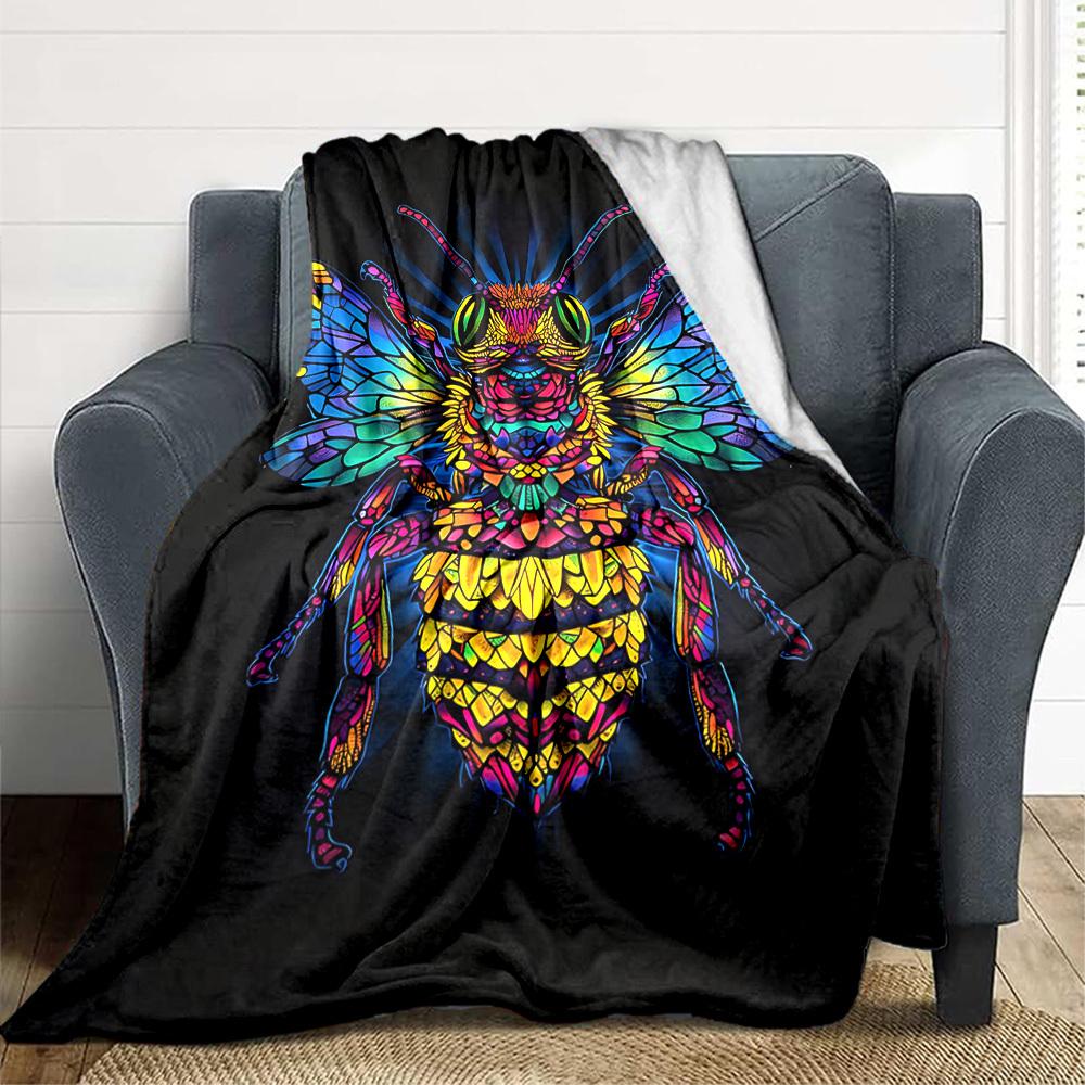 1pc Bee Stained Blanket, Lightweight Flannel Throw Blanket for Sofa, Bed, Travel, Camping, Living Room, Office, Couch, Chair, and Bed