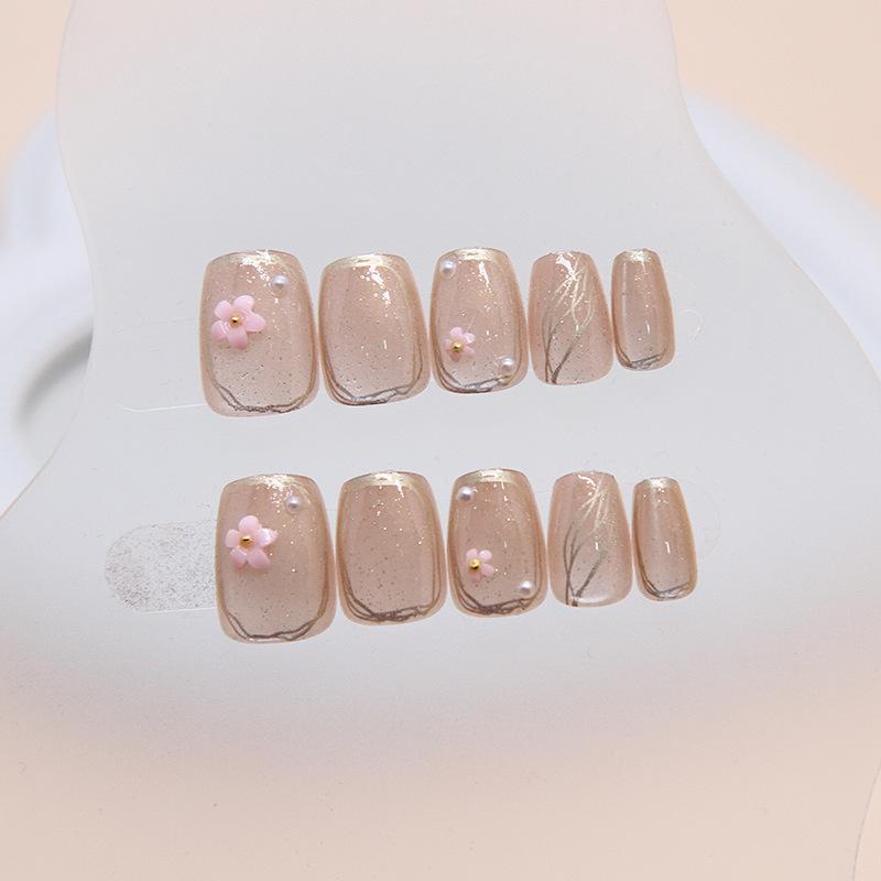 Cat's eye wearing nail removable small flower nail piece short T ballet nail piece camellia nail piece nail patch