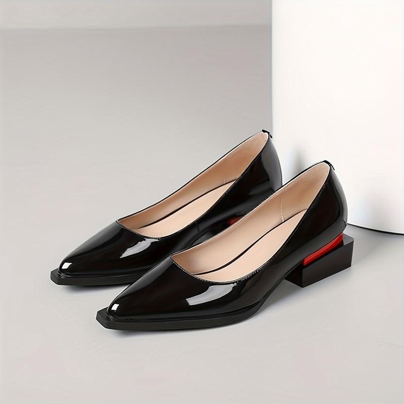 Fashion Women's new pointed patent leather mid heel oversized comfortable casual retro work single shoe