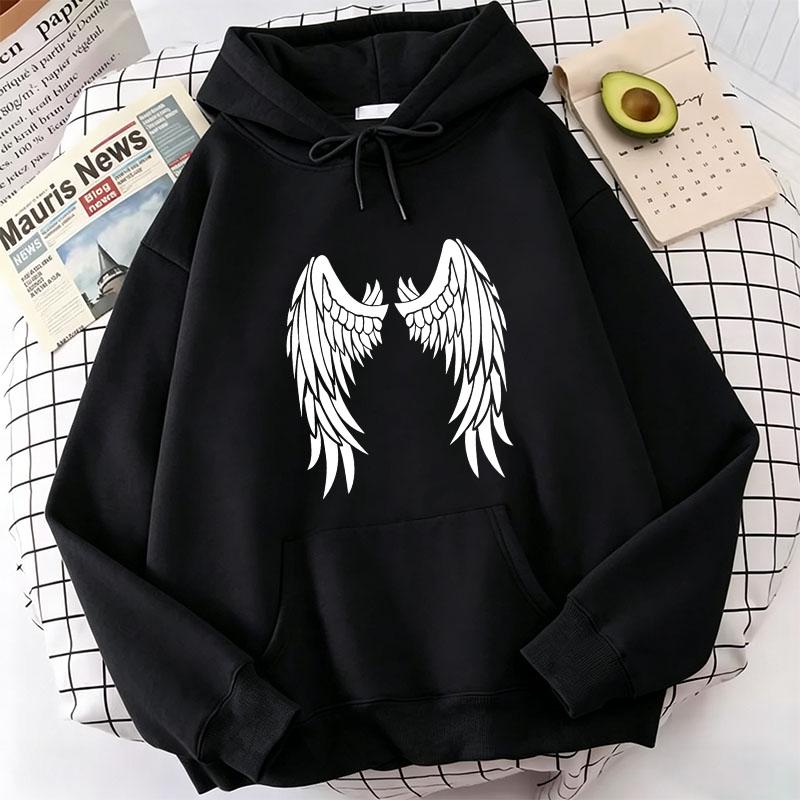 Retro Wing Print Hoodies Autumn Vintage Casual Hoodies Sweatshirts Y2k Women Harajuku Hoodie Sweatshirt