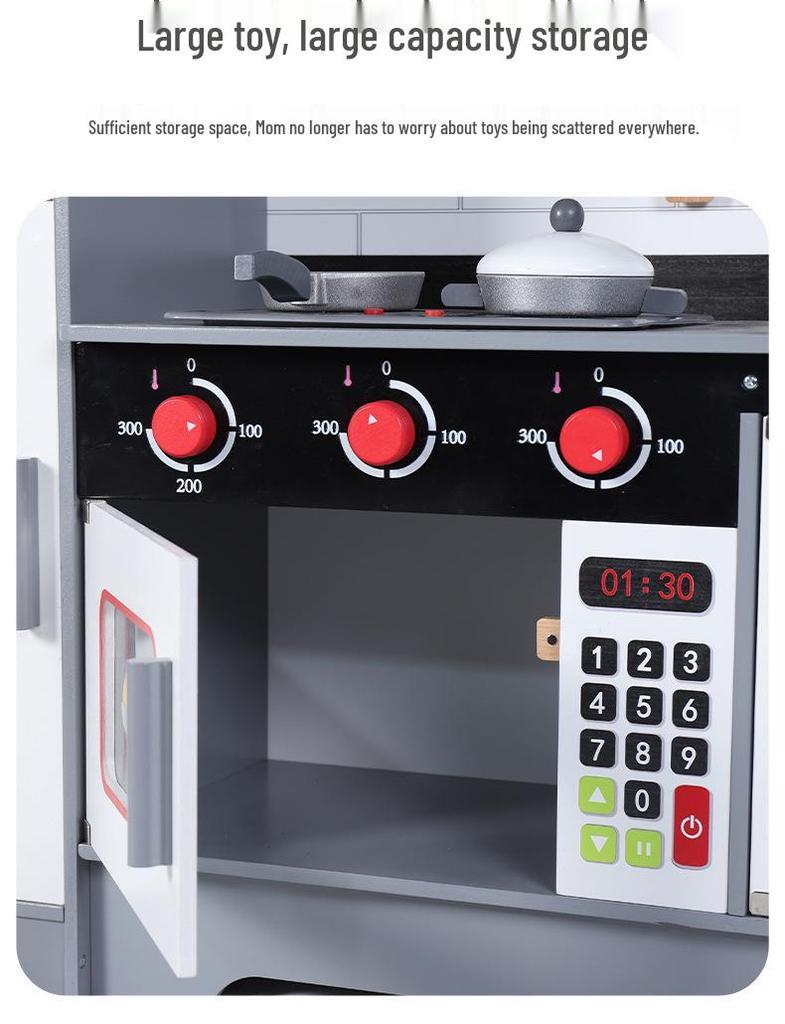 Wooden Kitchen Toy Set: Sound & Light Role-Play Cooking Experience for Kids
