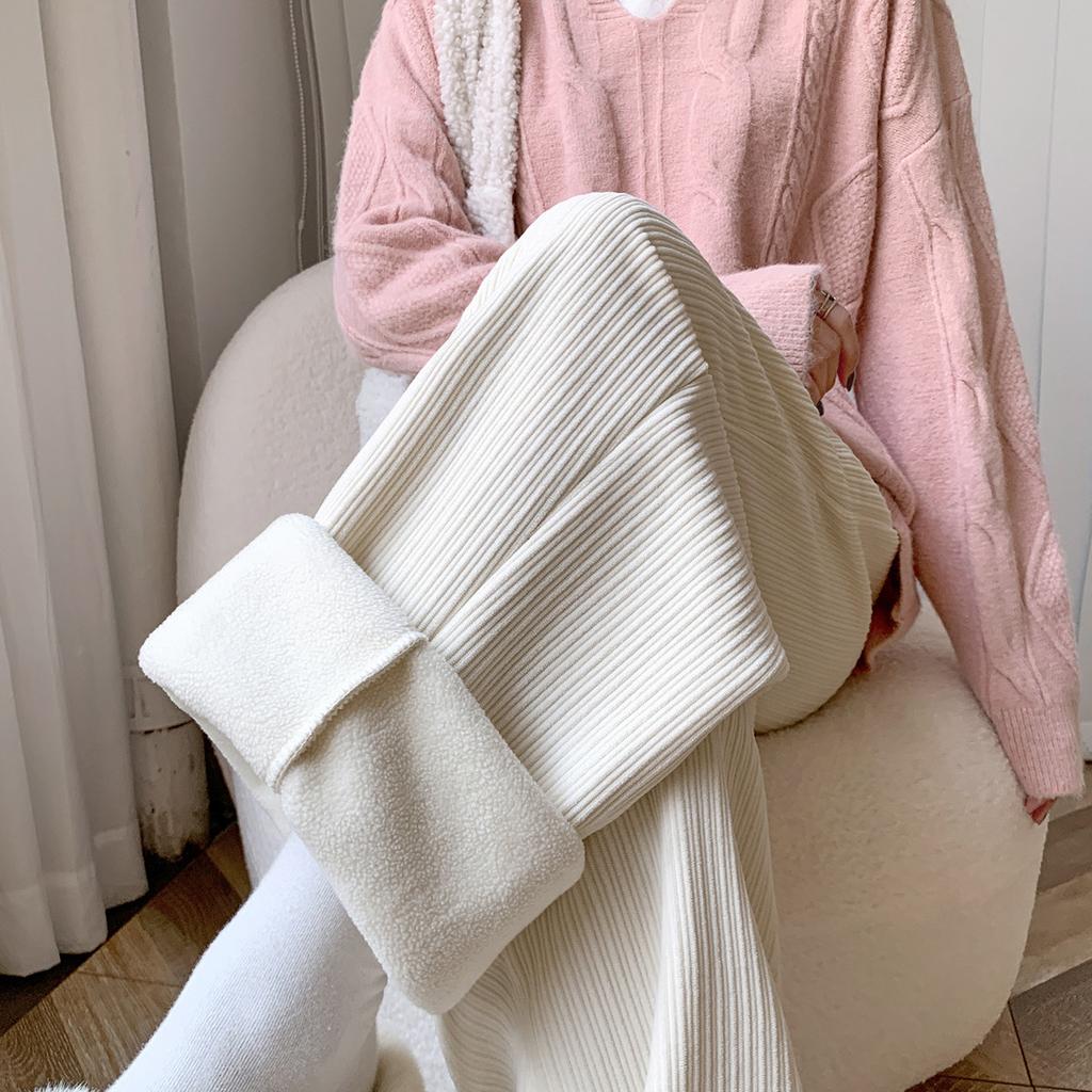 Chenille Wide-leg Pants for Women In Autumn and Winter Plus Velvet Thickened High Waist Loose Straight Pants Casual Floor Trousers