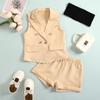 Girls' Fashion Suit Summer Children's Suit Sleeveless Top White Strapless Cuffed Shorts 3-piece Suit