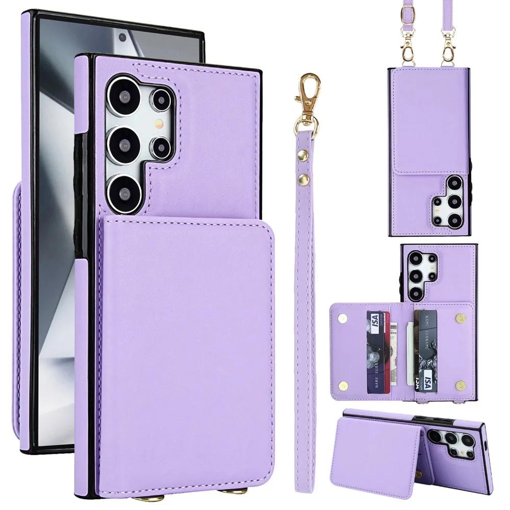 Crossbody Wallet RFID Blocking Card Holder Phone Case For Samsung Galaxy S25 Ultra Edge S24 Plus S23 S22 S21 FEA16 A26 A36 A56