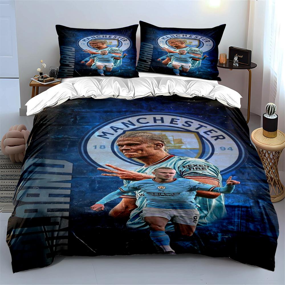Manchester City Ložní souprava Povlečení Sada povlaků na přikrývku Povlak na přikrývku Povlaky na polštáře Domácí dekorace (1 * Povlak na peřinu 2 * Povlaky na polštář, bez náplně do peřiny)