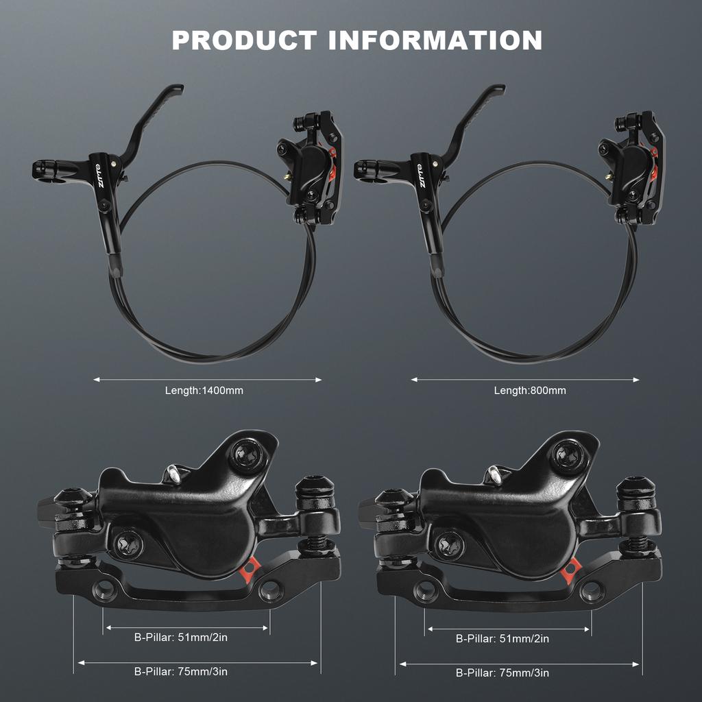 Hydraulic Brake Set Mountain Bike Hydraulic Disc Brakes, Bicycle Disc Brake Set Front 800mm Rear 1400mm MTB Hydraulic Brake Set