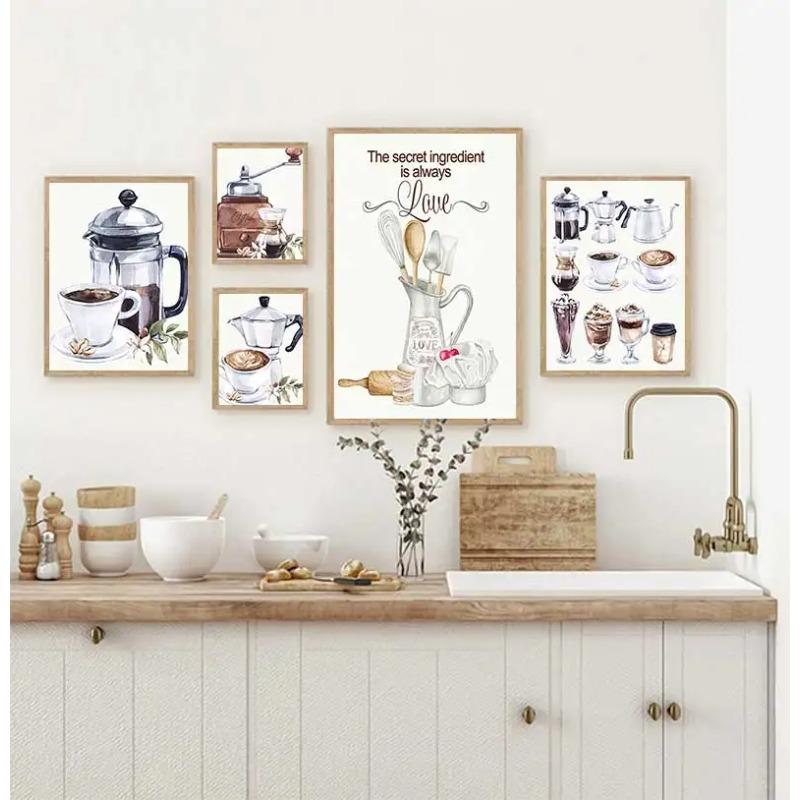 Ice Coffee Loves Kitchen Soft Canvas Painting Nordic Wall Newspapers and Printing Wall Images of Coffee Bar Decoration