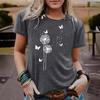 Dames T-shirt met paardenbloempatroon, ronde hals, korte mouwen, casual en modieus