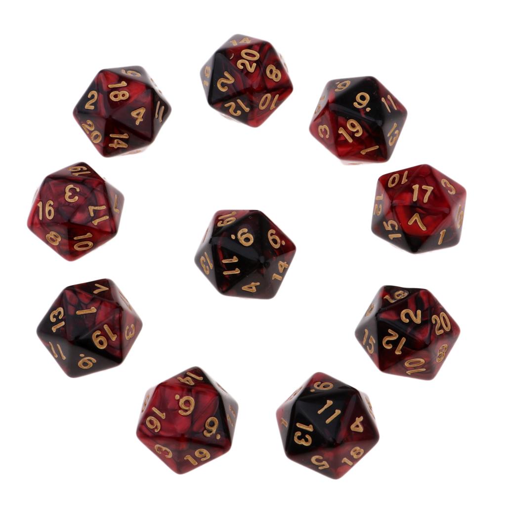 10pcs/Set D20 Colored Acrylic Polyhedral Dice 20-sided Dice Game Set Two-COLORS DND Dice Set for D&D TRPG Board Game Dice