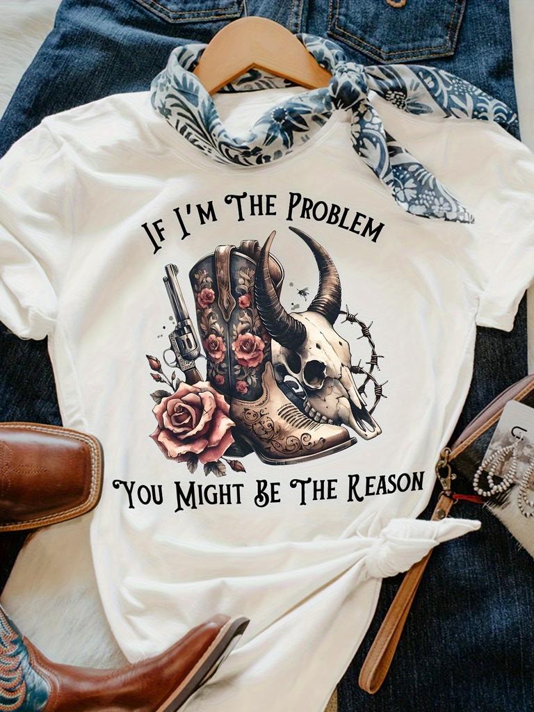 Cowboy Boots Skull Rose Revolver T-shirt