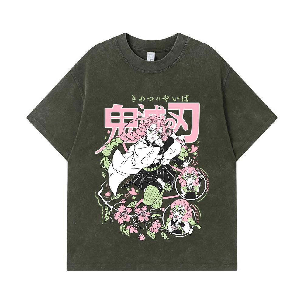 275 GSM Washed T-shirts 100% Cotton Demon Slayer V6 Mitsuri Print Unisex Heavy Cotton T Shirt