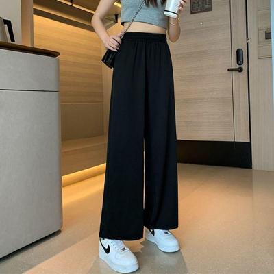 Women's Black High-Waisted Cropped Wide-Leg Trousers - Plus Size Slimming Casual Pants 2026 Student Style