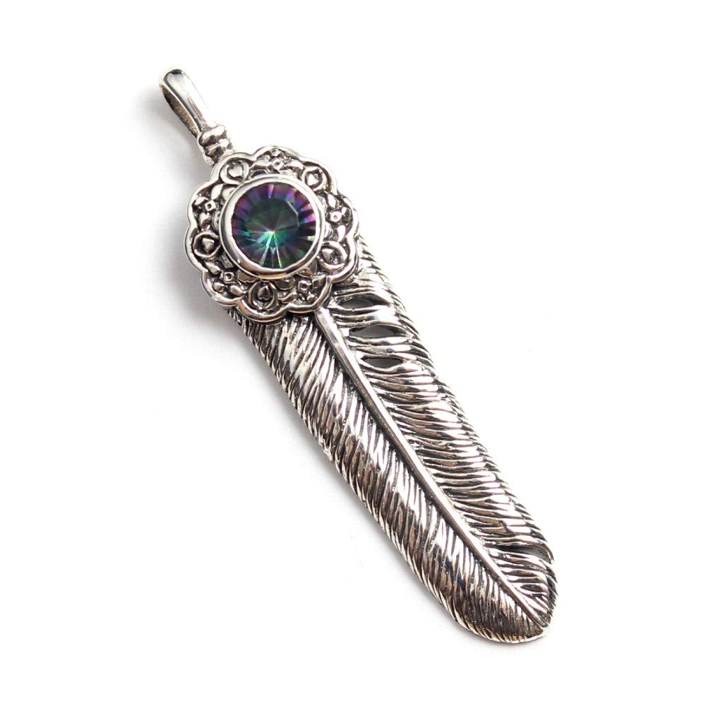 Feather Eagle Feather Zirconia Sterling Silver 925 Pendant for Women and Men - Native American Style