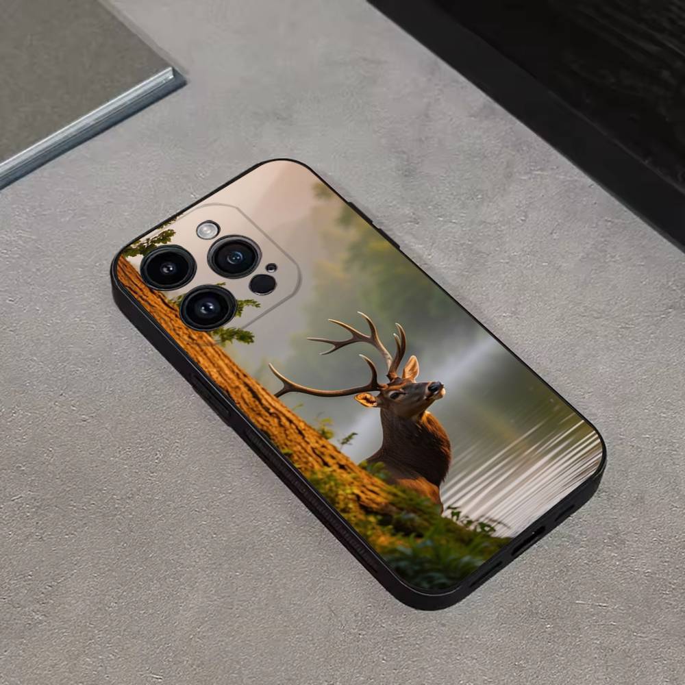 Deer Hunting Camo Phone Case For iPhone 17,16,15,14,13,12,11 Plus,Pro Max,XS,X,XR,SE,Mini,8,7,Soft Silicone Black Cover