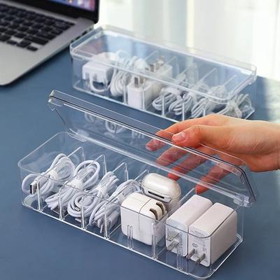 Průhledný organizér na nabíjecí kabely, Krabička pro správu datových kabelů, Třídič USB kabelů, Malý organizér a úložný prostor na stolní doplňky
