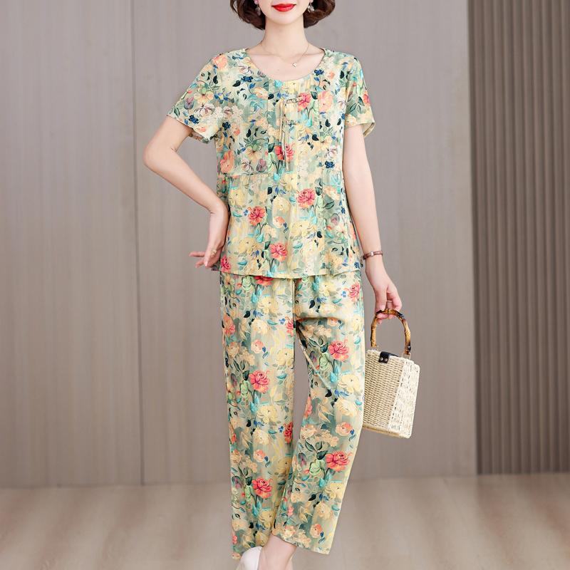 Plus Size 2 Piece Sets Women Outfit Summer Vintage Clothing Loose Casual Pants Sets