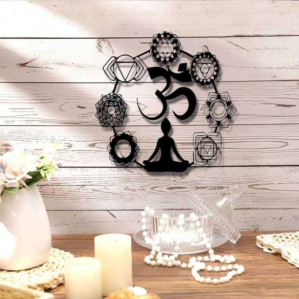 Metal Wall Art Yoga Meditation Symbol Black Painted Iron Mandala Decor for Home Study Meditation Room Spiritual Gift