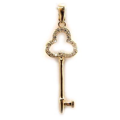 [L1295] - Gold Plated Pendant 'Clé Déesse' White Gold - 25x10 Mm