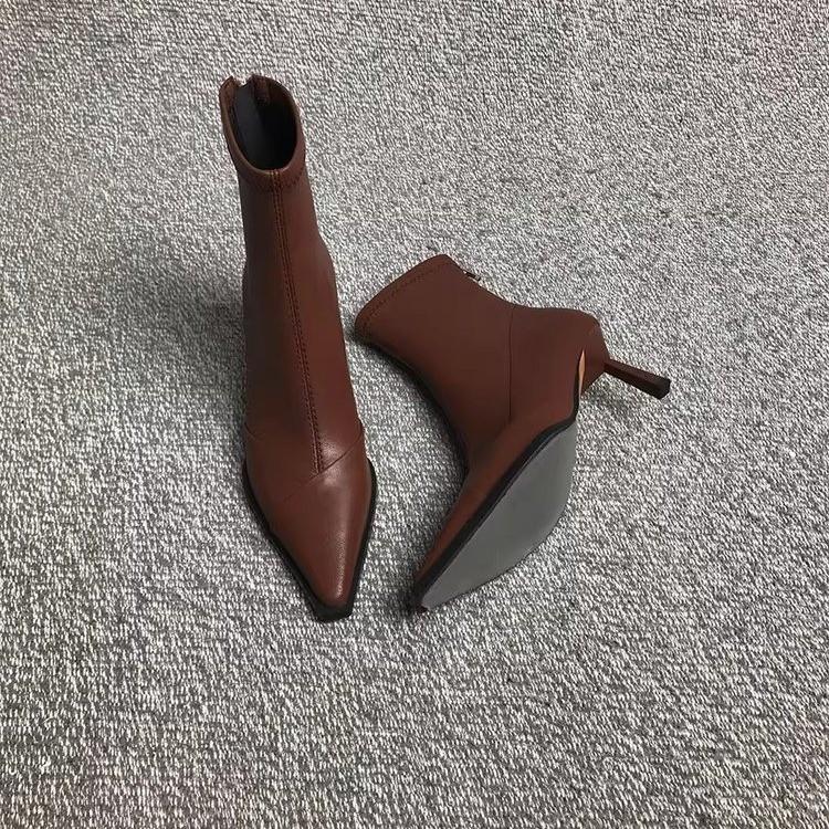 Fashion High Heeled Booties Women's Stiletto Pointed Toe Paneled Single Boots 2025 Fall/Winter New Naked Boots