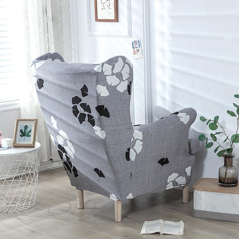 Flowers Printed Wing Chair Cover Stretch Spandex Armchair Covers Nordic Non Slip Relax Sofa Slipcovers With Seat Cushion Covers
