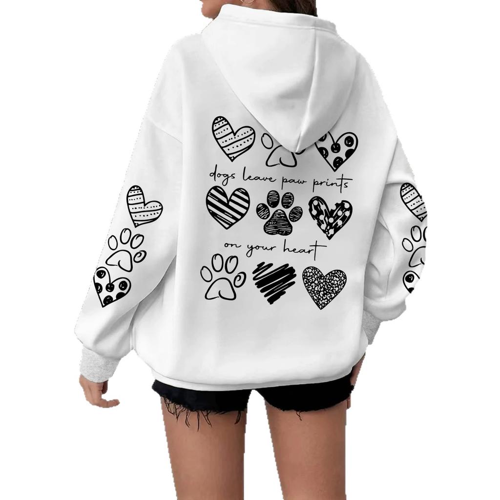 Shit shoveling officer cute pet theme stick figure love dog paw hooded sweater oversize couple shoulder coat