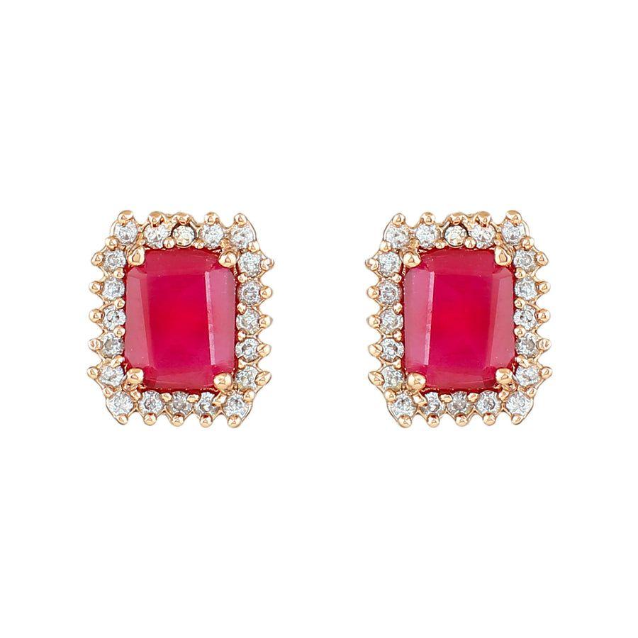Designer-Ohrstecker Estele in quadratischer Form mit Roségoldbeschichtung und Rubinsteinen, CZ für Damen