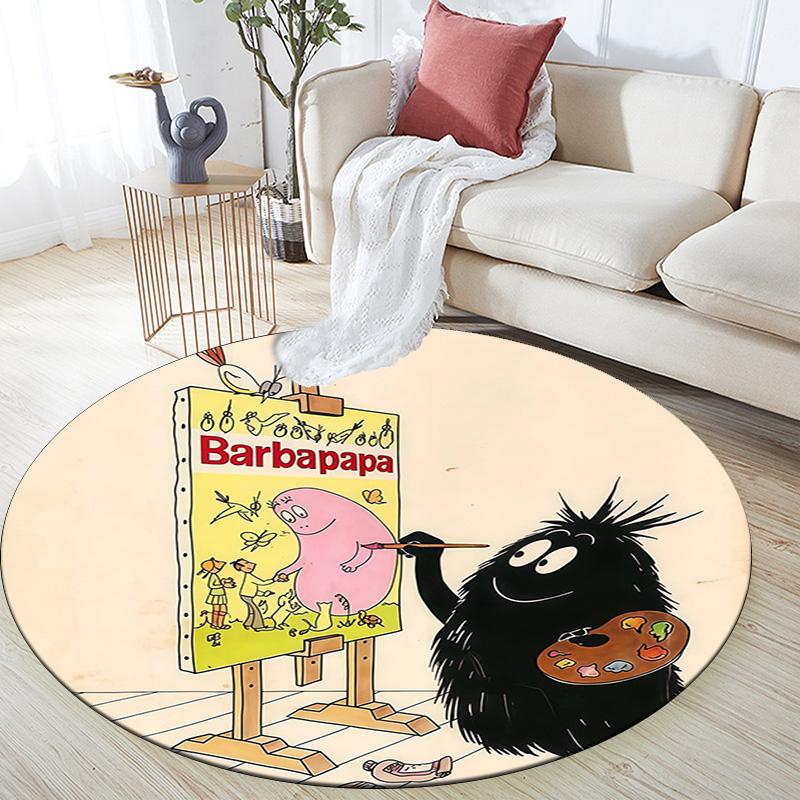 Barbapapa Round Area Rug,Carpet Rug for Living Room Bedroom Sofa Playroom Decor,Non-slip Floor Mat