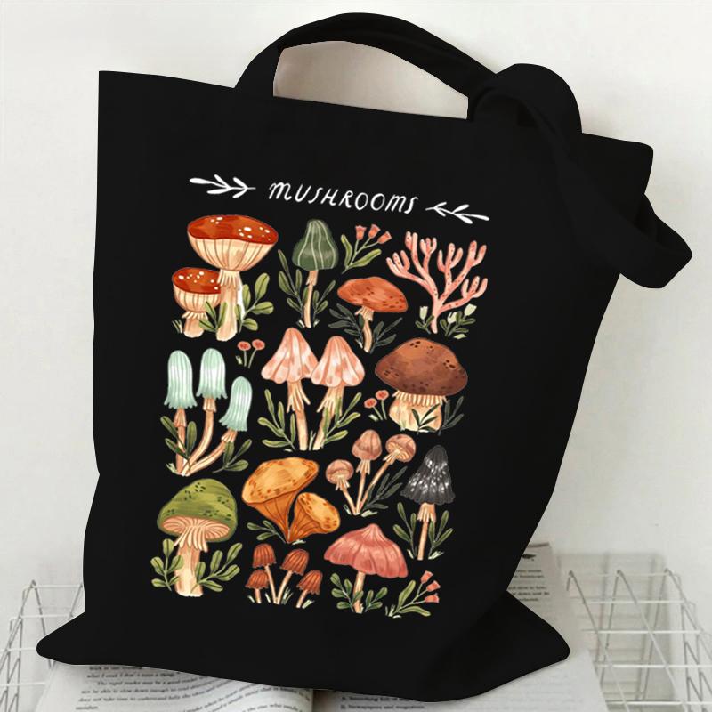 Mushroom Fungi Printed Women Shoulder Bag Fashion Eco Shopping Bags Teenager Tote Bag Vintage Mushroom Lover Women Men Handbags