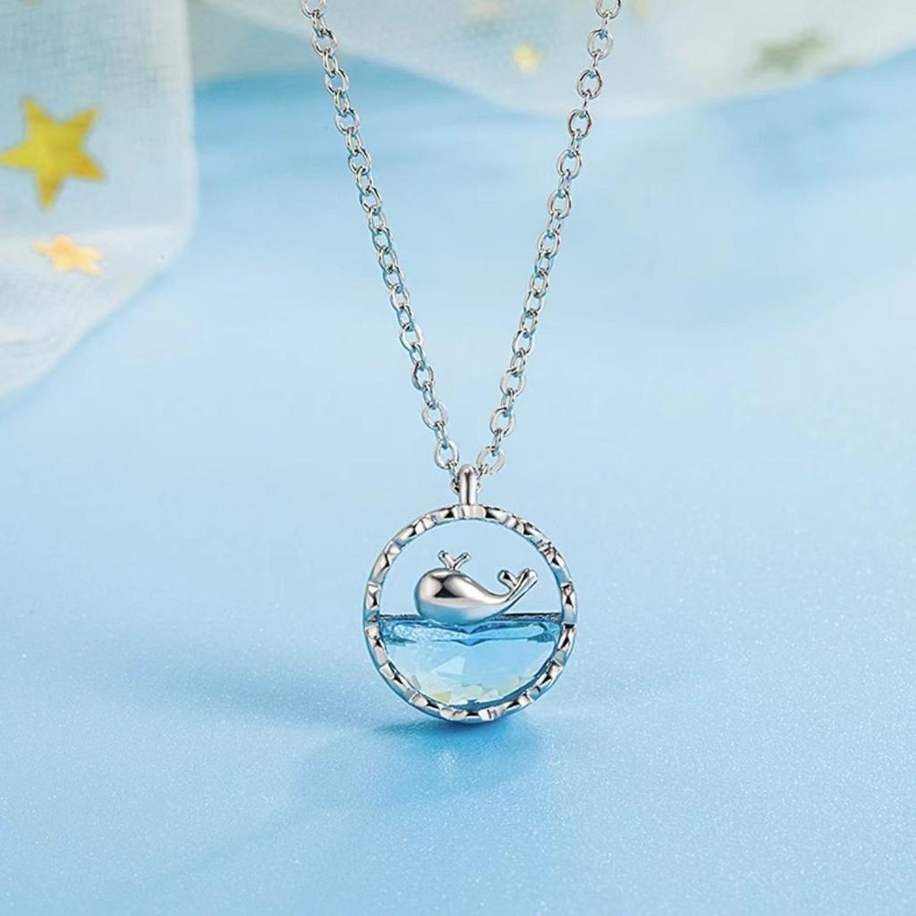 Fashionable Ocean Whale Crystal Pendant Necklace For Women New Trend Choker Clavicle Chain Jewelry Gift Party