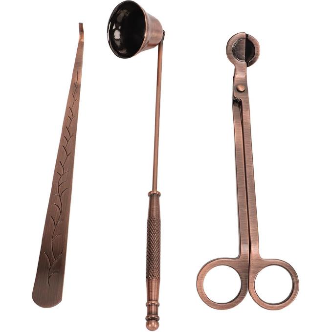 Набор аксессуаров для свечей 3 в 1 с триммером для фитиля, тушителем, подставкой, бронзовый набор для ухода за свечами, набор для ухода из нержавеющей стали, бронзовые ароматические свечи