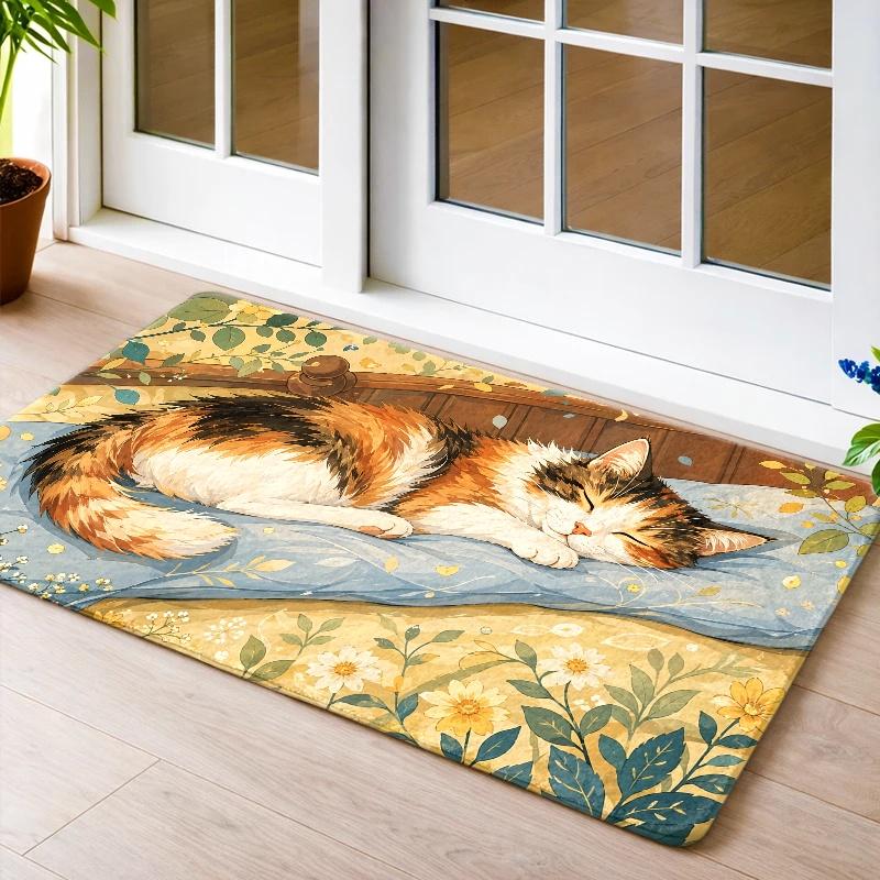 1Pcs Anti Fatigue Kitchen Rugs, Cute Calico Cat Print Waterproof Non-Slip Thick Cushioned Kitchen Mat Heavy Duty Comfort Standing Mat for Kitchen