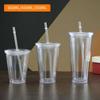 Clear Tumbler with Straw Reusable Transparent Double-layer Water Bottle for Coffee Milk DIY Smoothie Cup Drinkware