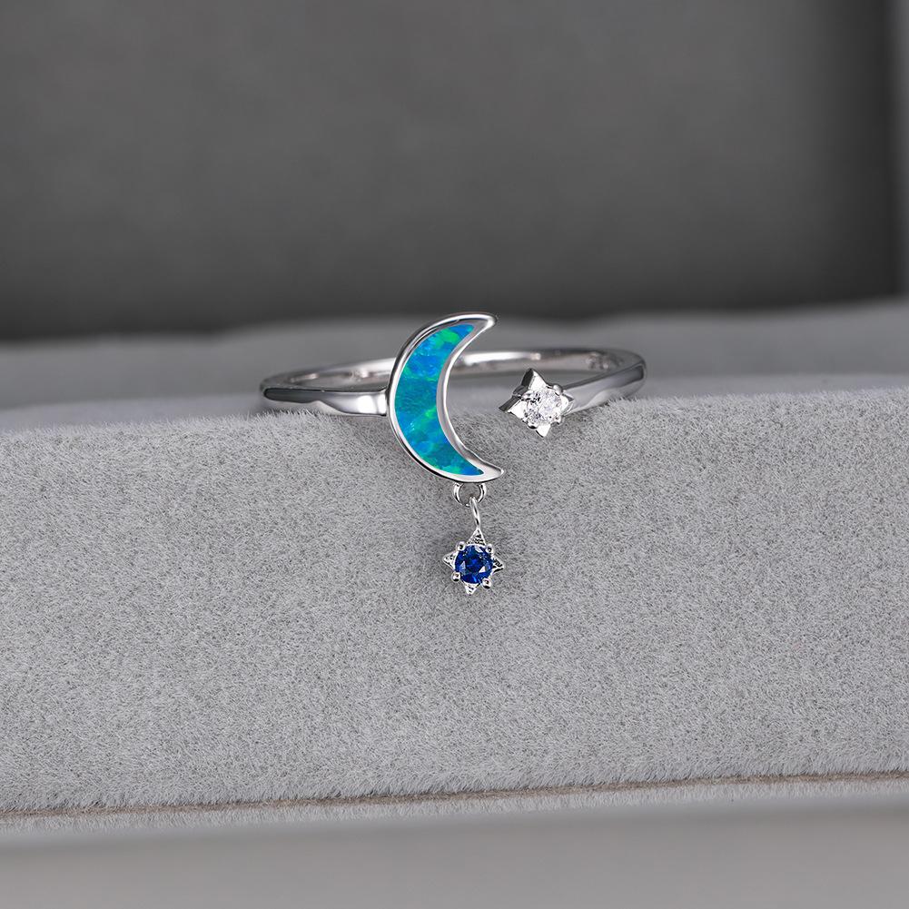 Roségold Stern Mond Ein Weißer Diamant Ein Blauer Diamant Damen Vielseitiger Ring No. 6 gray