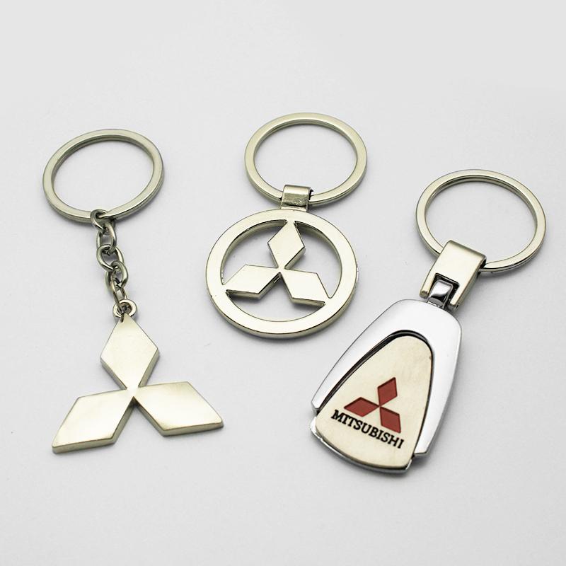 For Mitsubishi Outlander ASX Eclipse Cross Pajero Lancer 3D Metal Leather Car Styling Keychain Key Rings Key Holder Accessories