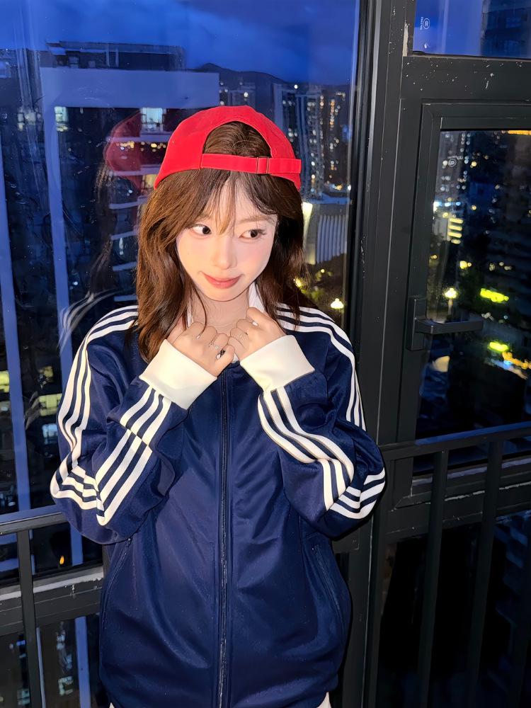 

Бомбер с воротником-стойкой в стиле колор-блок с тремя полосками - Осенний кардиган в стиле K-pop Small